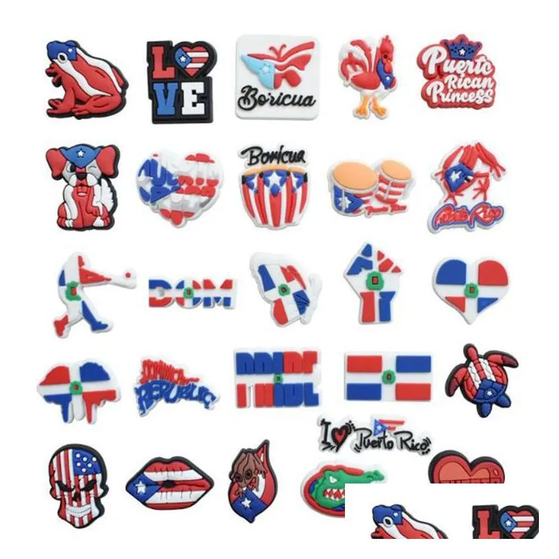 puerto rico flag wholesale pvc croc shoe charms decoration accessories