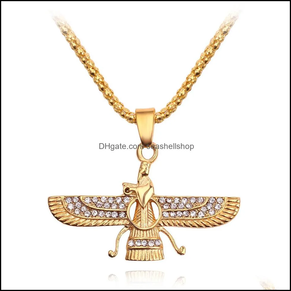 gold punk long chain hip hop  necklaces man and women jewelry egyptian trendy cross angel isis pendant necklace