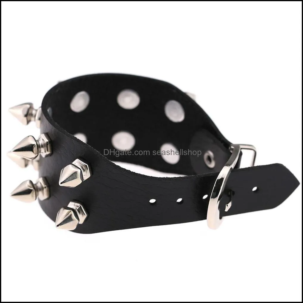 pretty leather bracelet unique spikes rivet stud wide leather punk gothic rock unisex cuff bangle bracelet men jewelry