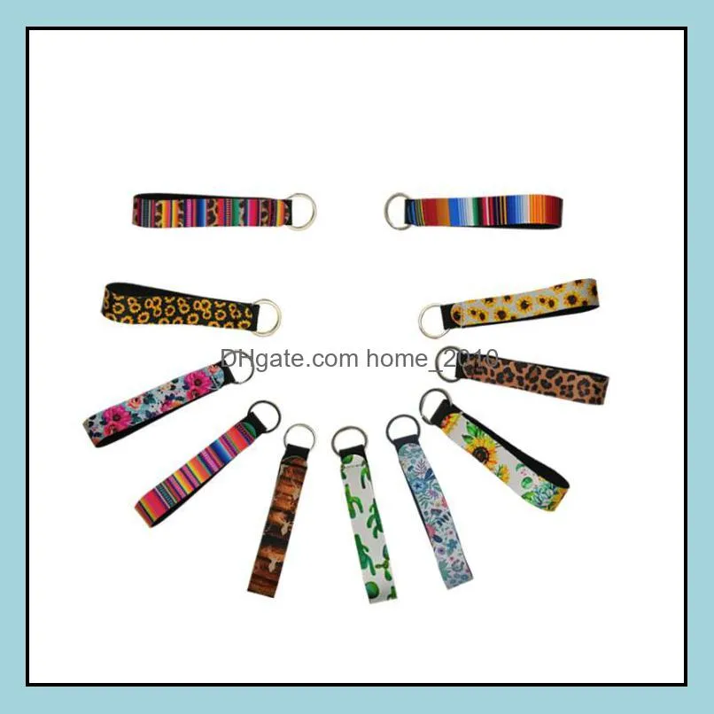 floral printed key chain wristband keychains neoprene key ring wristlet keychain party favor 11 designs wholesale lxl232a