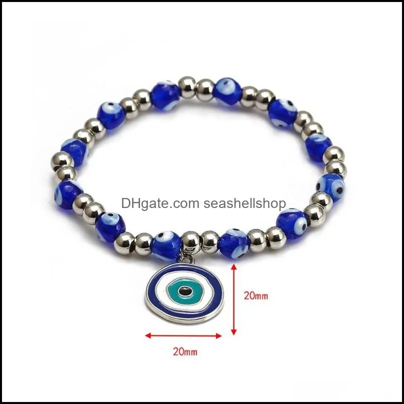 blue evil eyes beaded strands charm bracelets fashion stretch silver bead bracelet bangles lucky turkish pendant jewelry accessories