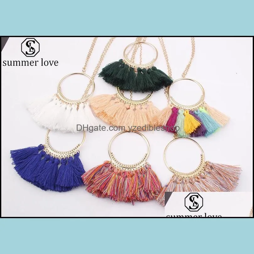  arrival tassel dangle pendant necklace fringed sweater gold chain multi color necklace for women valentines day giftz