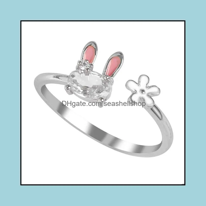 fashion jewellery womens ring cute rabbit rings opening adjustable metal animal ring female jewelry gift