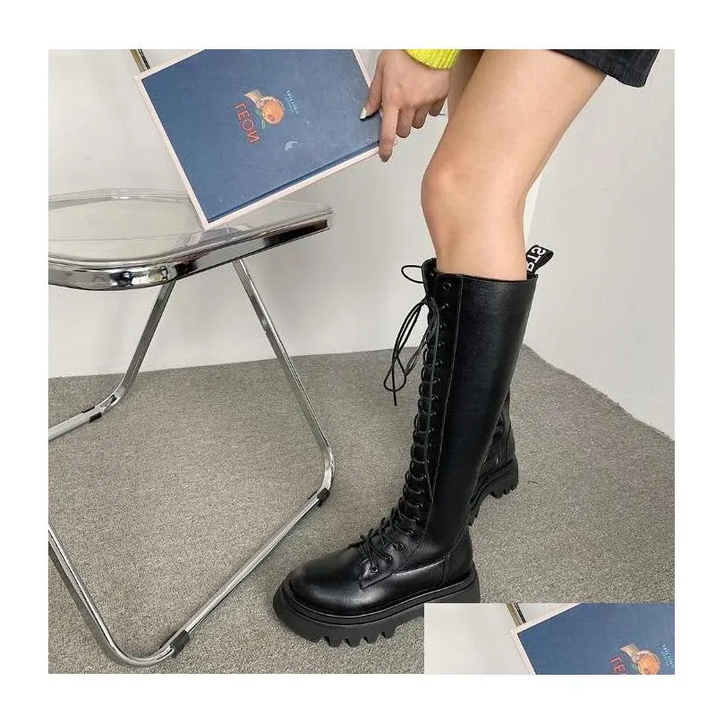 women boots winter snow booties black increase long tube womens fashion motorcycle boot leather shoes size 3540 06