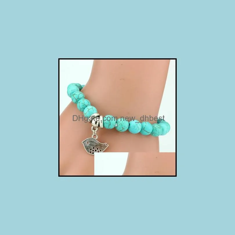 charm bracelet bangle boho vintage turquoises bead bracelets beautifully cross tree snake owl pendant fashion jewelry mens bracelets dh 