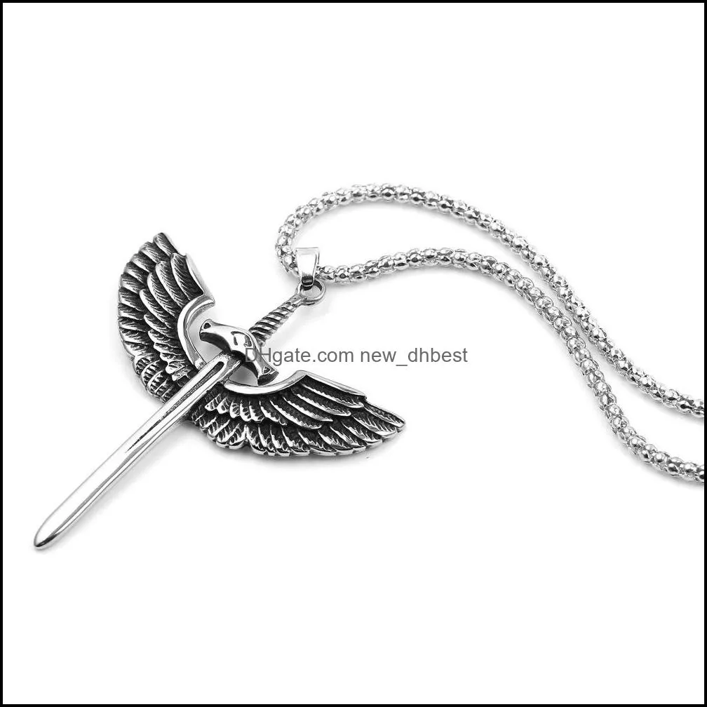  wings and sword necklace pendants punk jewelrymens good quality hip hop punk necklace pendants wholesale dh 