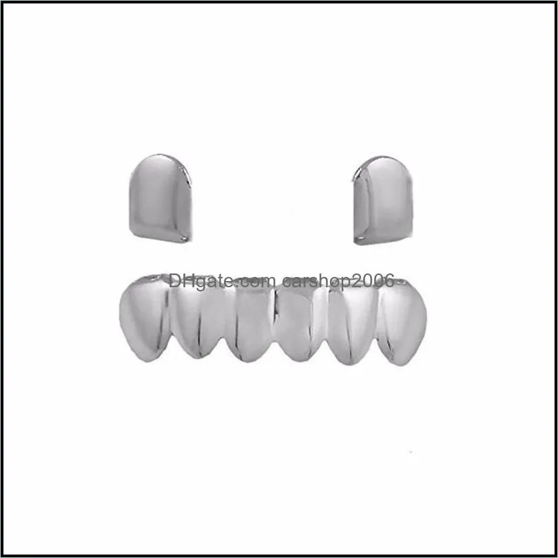 18k gold plated copper teeth braces plain hip hop up 2 bottom 6 teeth grillz dental mouth fang grills tooth cap jllxpp bdejewelry 536