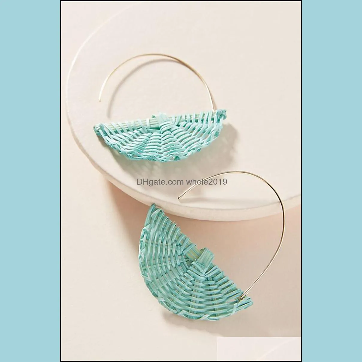  arrrival straw bamboo rattan woven drop earrings for women handmade u shapedpendant dangle earring fashion statement jewelry
