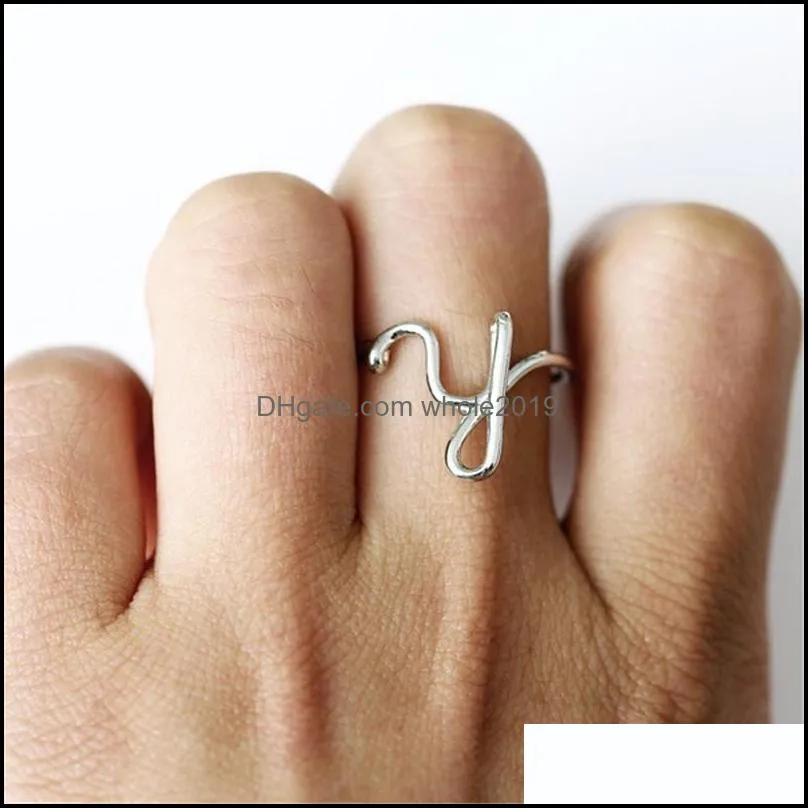 trendy 26 english letter initial rings gold creative open ring adjustable english alphabet jewelry gifts yfor lady girls wholesaley