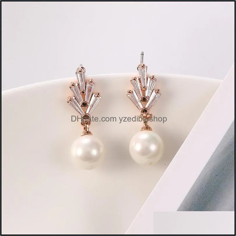  brand silver/gold/rose gold cubic zircon bridal engagement pearl pendant cz stud earrings for women wedding jewelry giftz