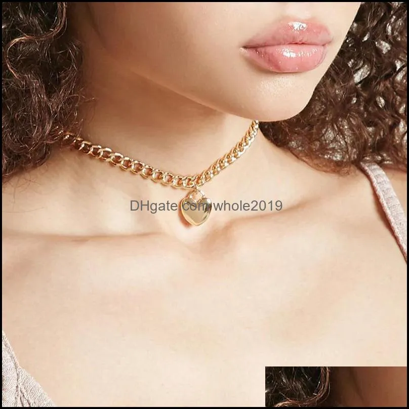  fashion cute heart choker necklac for women gold silver chain lock necklace high quality charm love pendant accessories jewelry