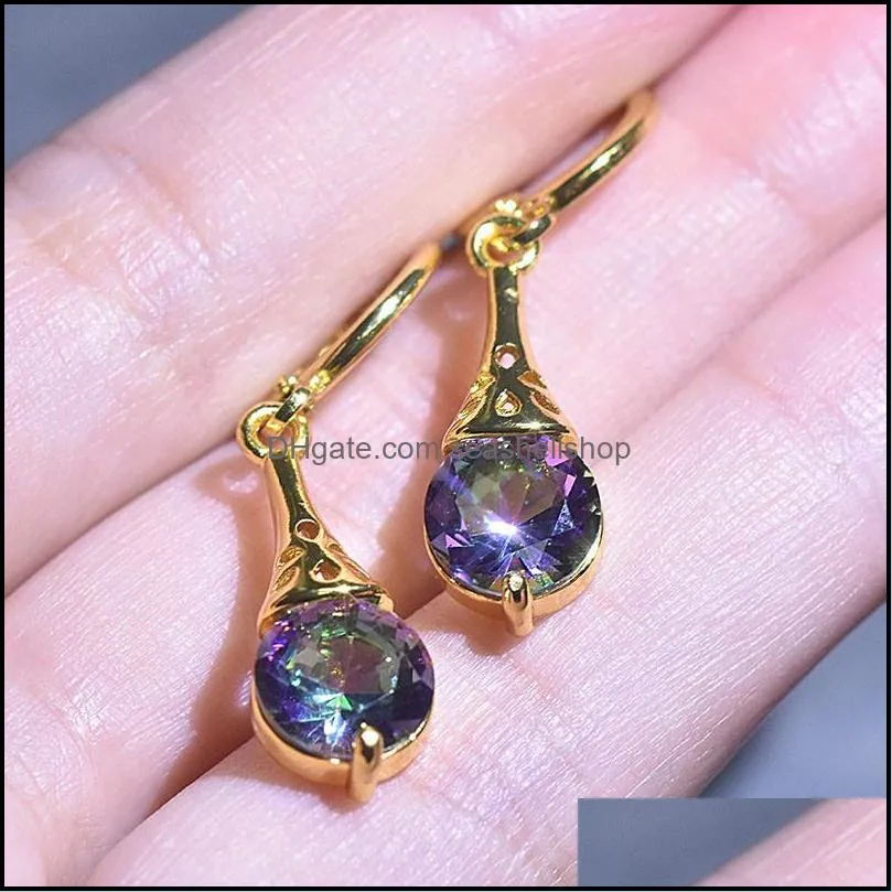 colorful crystal dangle earrings gold ear clips iridescent hypoallergenic gold coated for women hoop drop statement earringsz