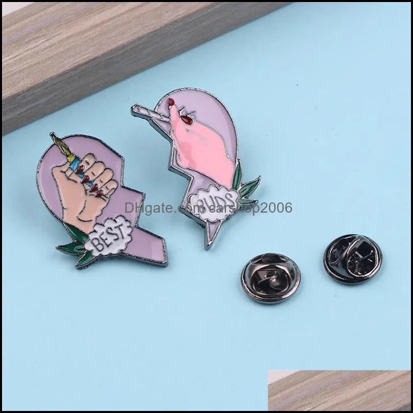 wholesale 20pcs buds brooches friends enamel lapel pins broken heart smoke cigarette with hand hat jewelry accessories 623