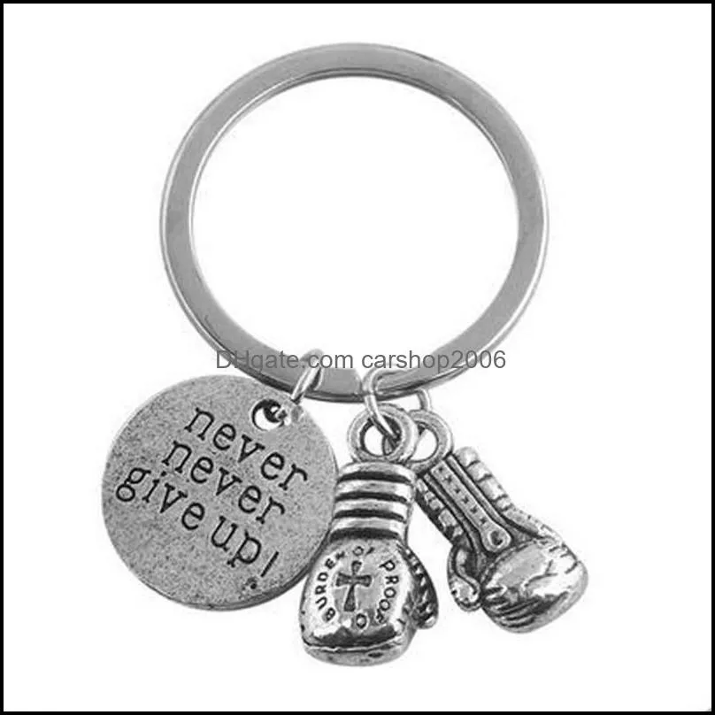 never never give up boxing gloves inspirational keychain fitness bodybuilding keychain creative backpack pendant 405 8owre 6sg10 803