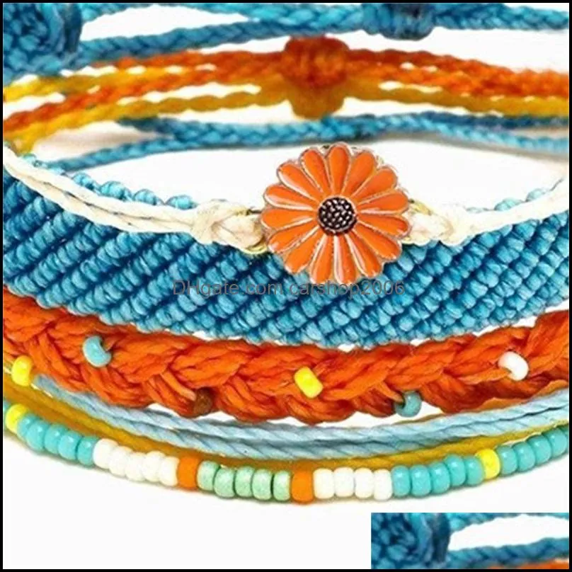 5 pieces wild fashion ins wax line handmade bracelet woven daisy sunflower blue and yellow mixed color rope chain wholesale gift1 522