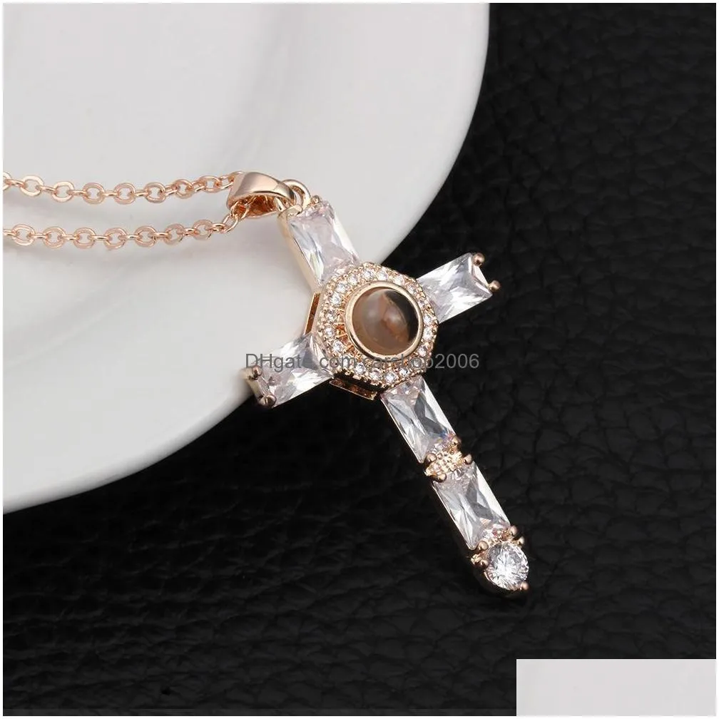 fashion jewelry ornaments projection necklace diamond pendants words cross pendant necklaces