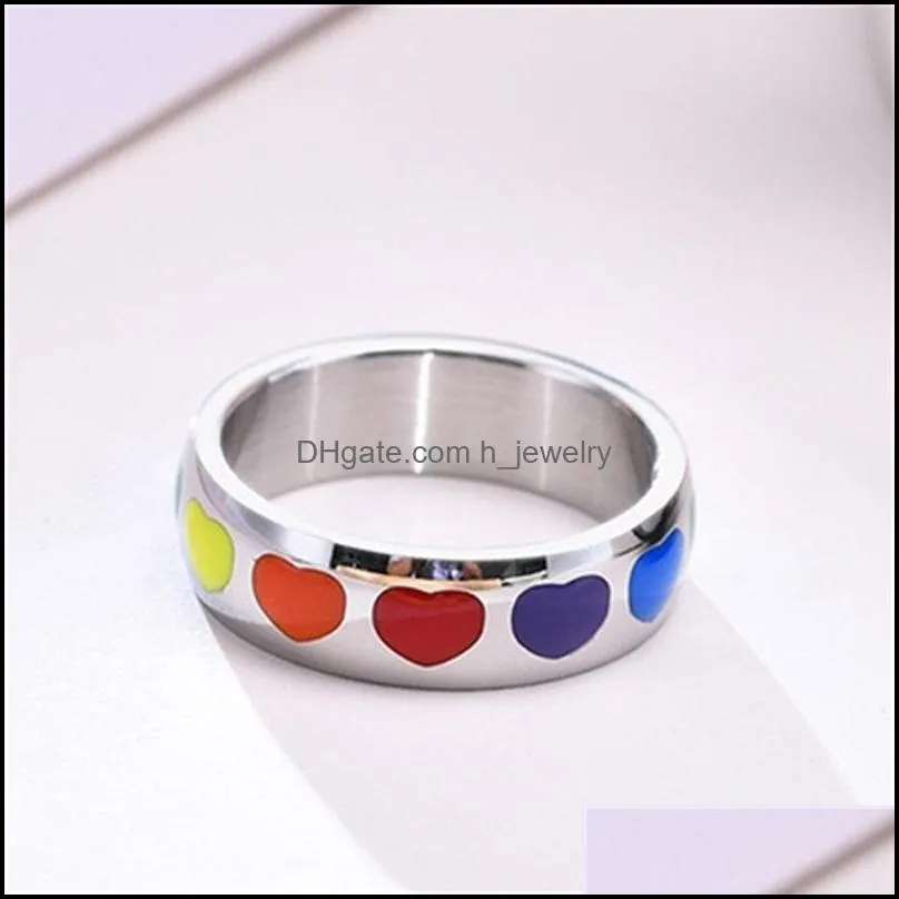cluster rings fashion rainbow love heart ring for women stainless steel female wedding jewelry 3753 q2