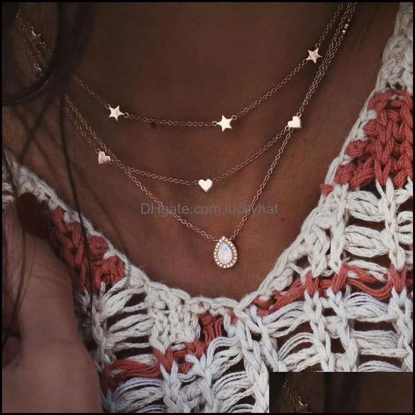 fashion multilayer necklace and ladies star heart teardrop pendant girl gold necklace long necklaces 2020 boho shiny charm jewelry