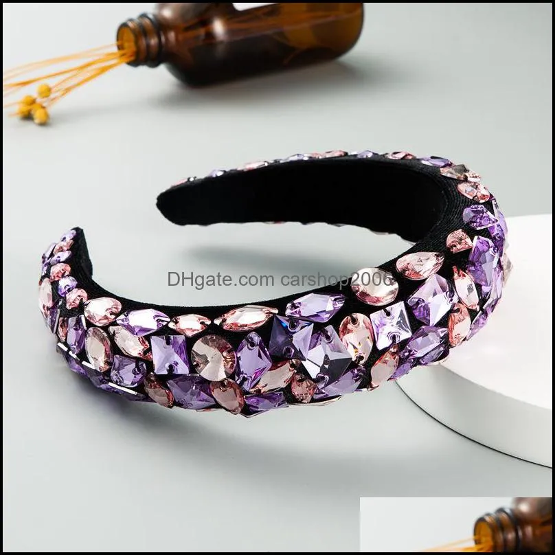  baroque design sponge and velvet headband full decorated multi type colorful big artificial crystals beautiful hair band 854 q2