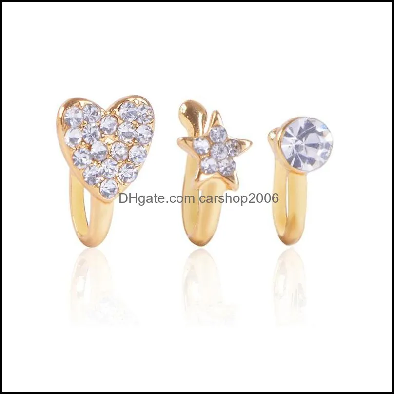 clip on nose ring piercing jewelry fashion body jewelry diamondshaped heartshaped nose nonporous piercing 284 q2