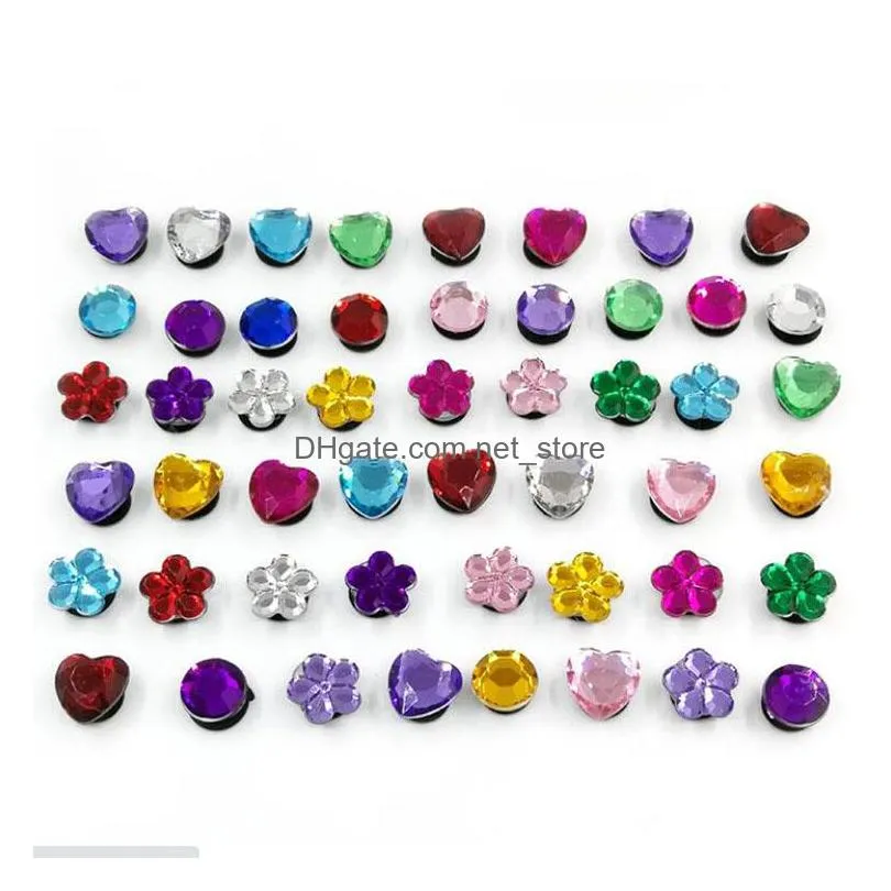 3 styles crystal croc charms round heart and flower shape shoecharms buckle clog bracelet wristband decoration part