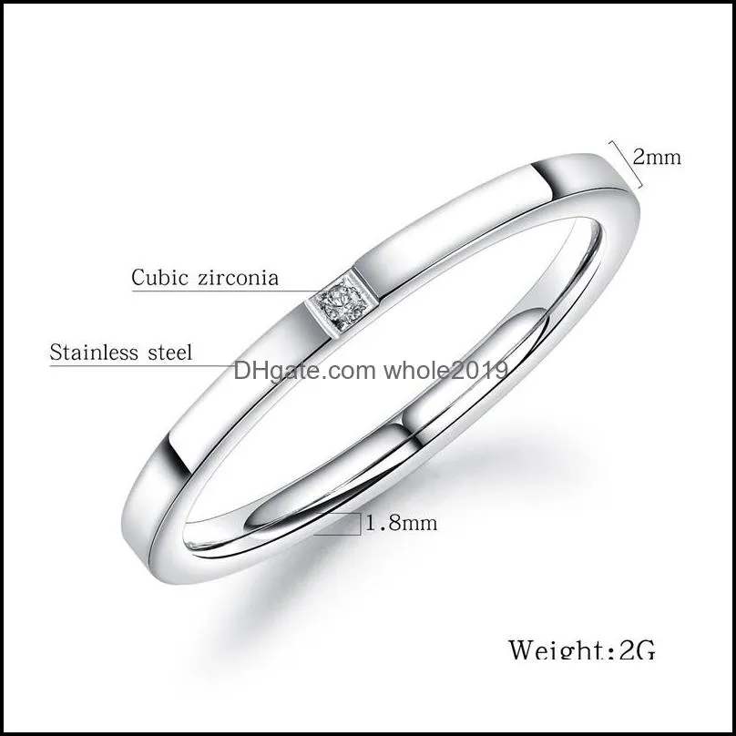 stainless steel square zircon ring silver rose gold stackable size 49 fashion couple ring wedding jewelry gift for women men y