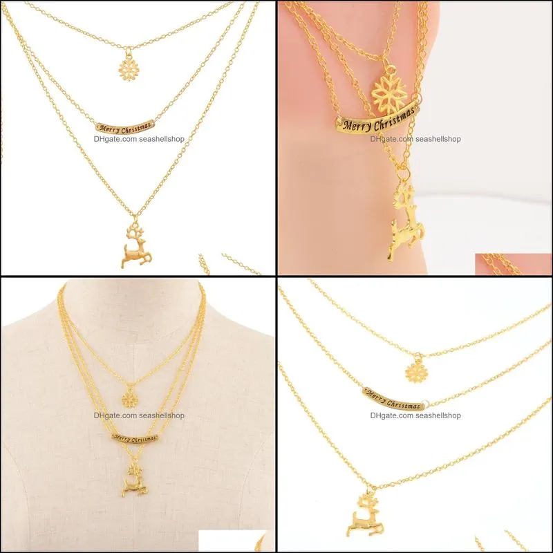 pretty multilayer gold chain necklace gifts snowflake pendant necklace deer necklace