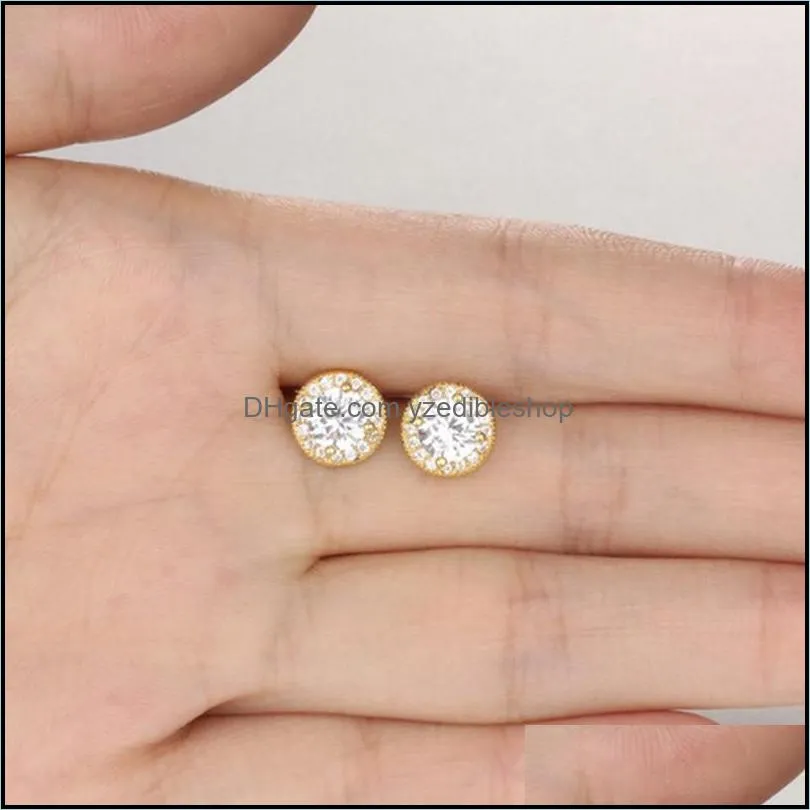 simple cubic zirconia round halo stud earrings gold silve color hoop earring for women valentines day jewelry giftz