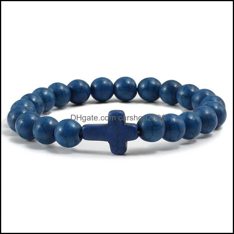 trendy jesus cross charm blue turkey eye mens bracelet black lava stone 8mm white claws bangles for women yoga jewelry 91 w2