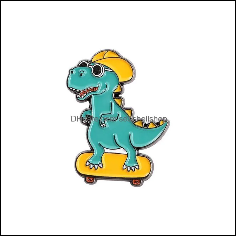 cute dinosaur enamel brooches pin for women fashion dress coat shirt demin metal funny brooch pins badges promotion gift c3