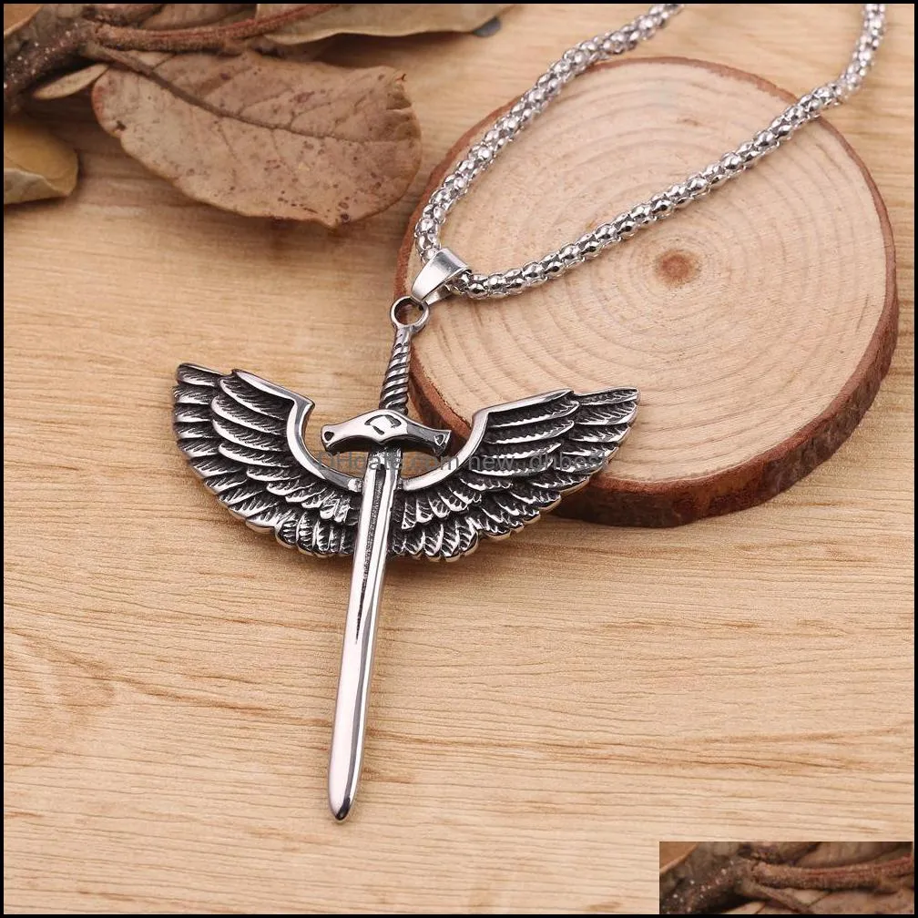  wings and sword necklace pendants punk jewelrymens good quality hip hop punk necklace pendants wholesale dh 