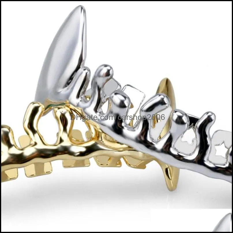 hip hop bottom dental grills fashion 1 piece gold silver color hip hop vampire teeth brace gold grillz for men women 535 q2