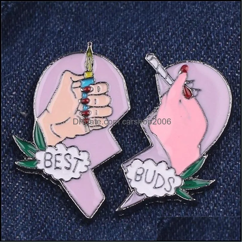 wholesale 20pcs buds brooches friends enamel lapel pins broken heart smoke cigarette with hand hat jewelry accessories 623