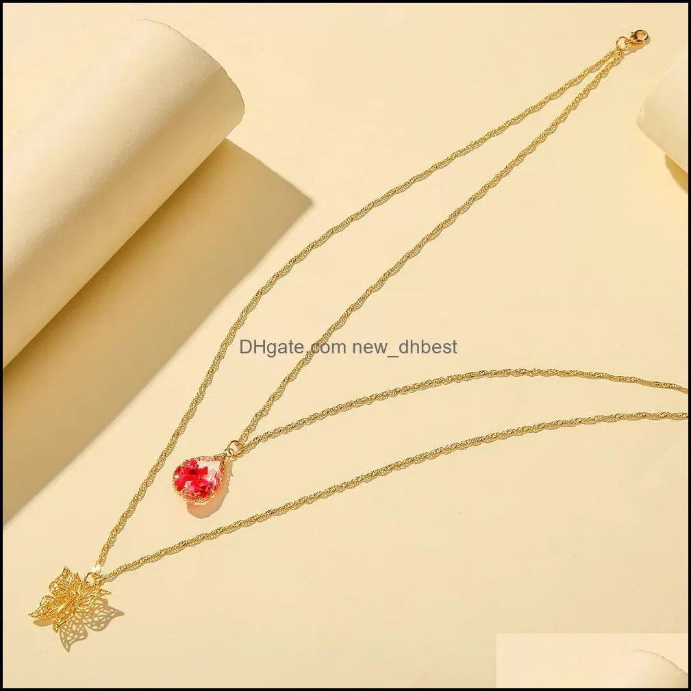 fashion shiny butterfly necklace ladies exquisite double layer clavicle chain necklace jewelry women gifts dh 