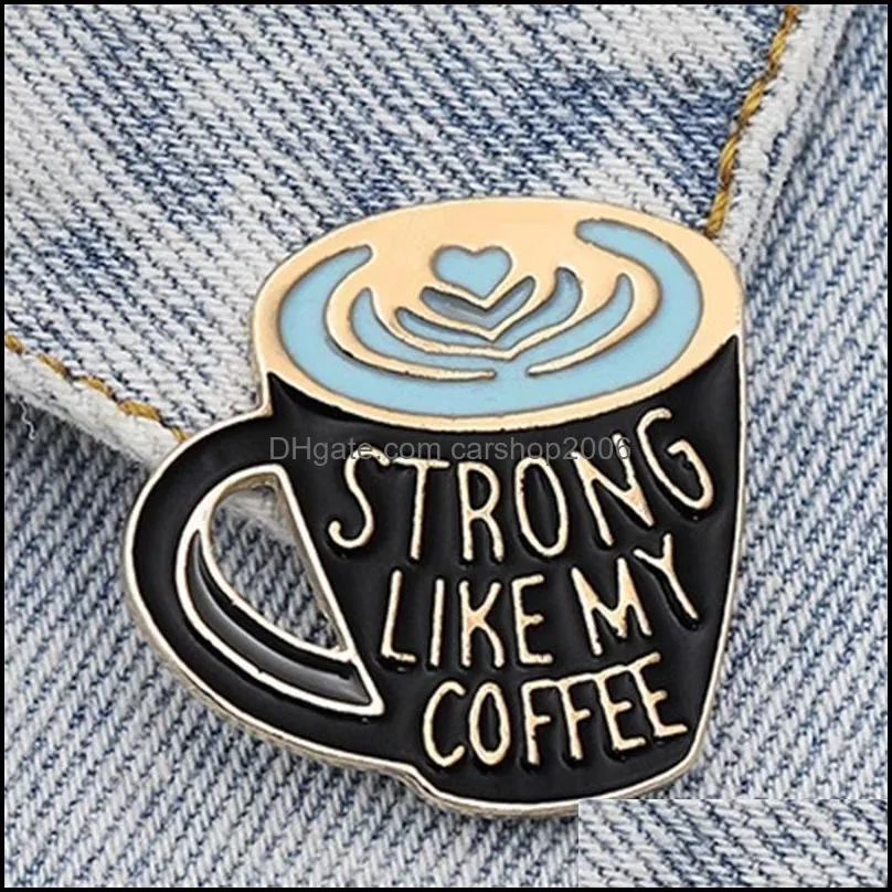 cartoon coffee cup brooch pins european enamel funny metal brooches for girls gift 2021 xmas badges bag clothes denim shirt pin 868