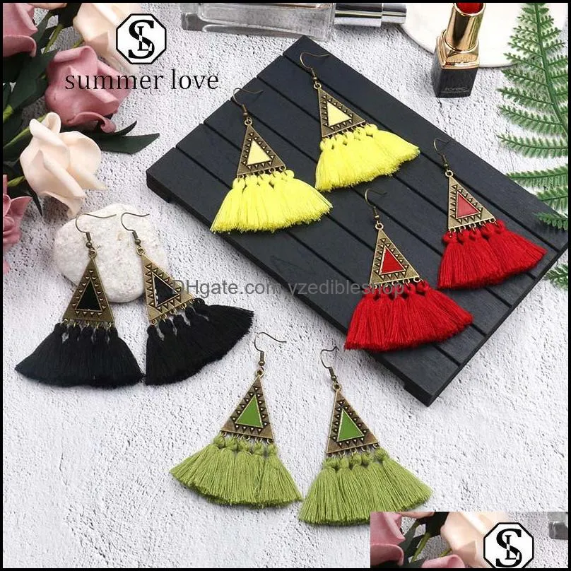 vintage triangle long tassel earrings for women bohemian ethnic colorful earring wedding party accessories charm jewelry valentines