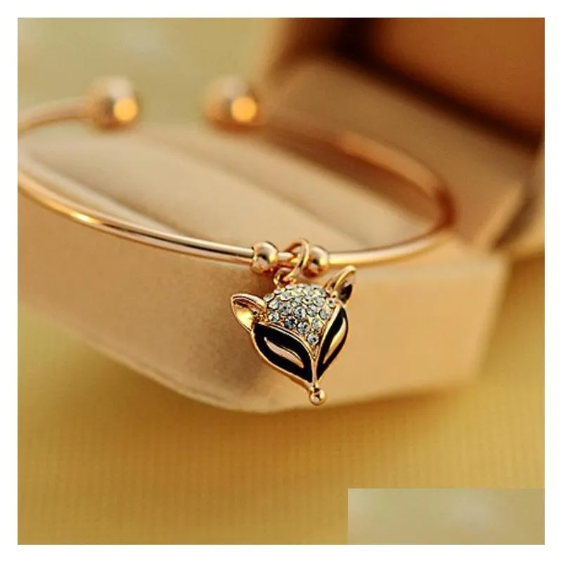 charm bracelets blanks charming rose gold rhinestone fox pendant opening cuff bracelets bangles dh 