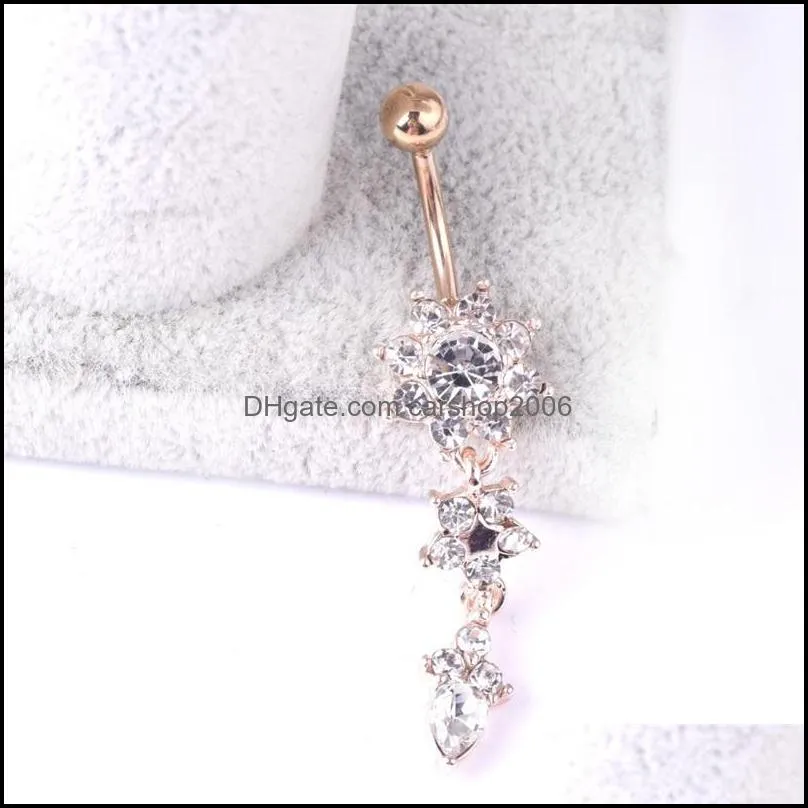 2020 indian dangle belly bars belly button gold rings belly piercing crystal flower body jewelry navel piercing rings gd333 196 w2