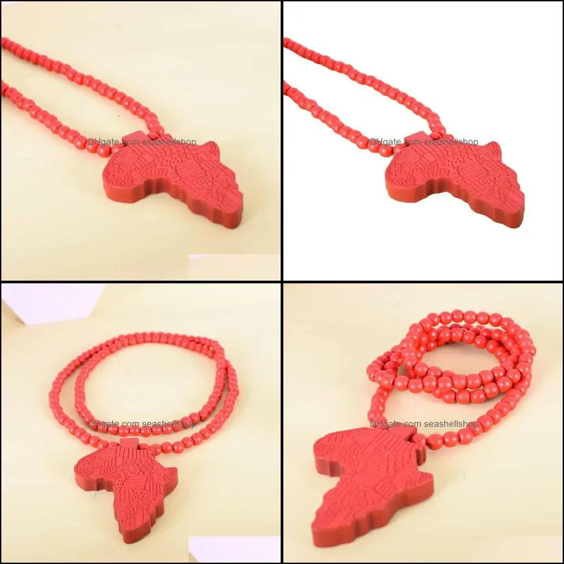 couple african map necklace wooden red carved hemu bead pendant hiphop necklace