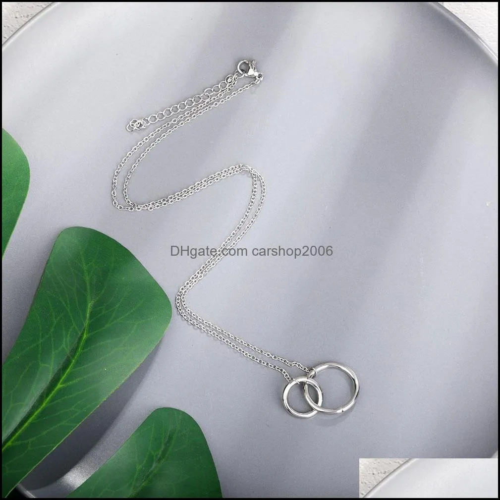 fashion double circle necklace women pendant clavicle chain statement choker necklaces collares valentines day