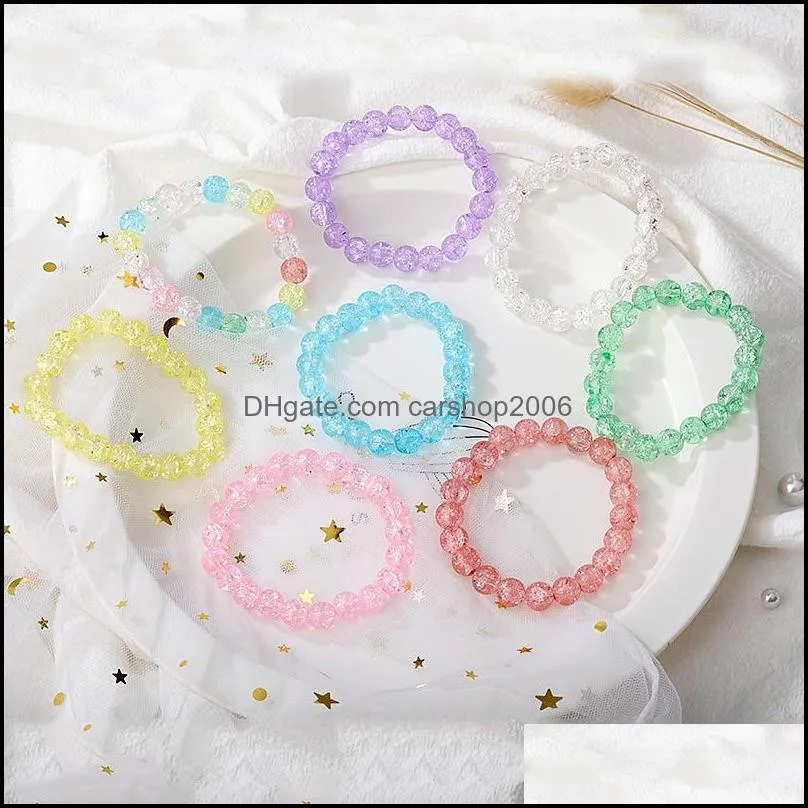 elastic popcorn crystal bead link bracelets charms pendants girls colorful fashion glass beaded bracelet for child kids