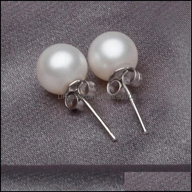 silver plated prevent allergy fashion stud earrings for women design trendy pearl white ball small round jewelry gift