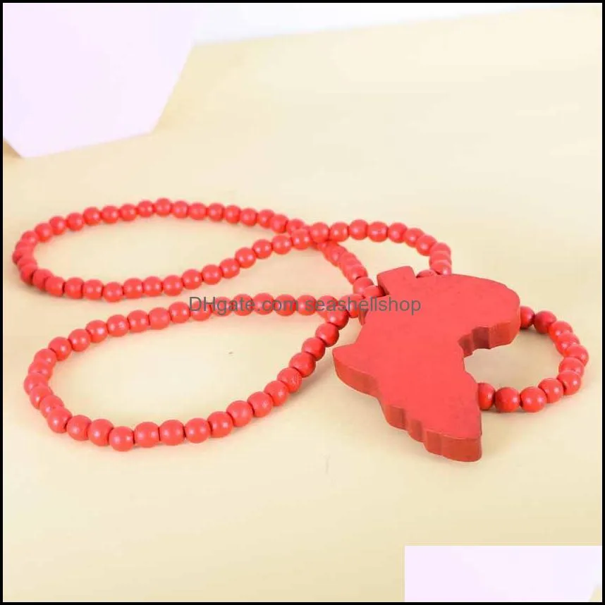 couple african map necklace wooden red carved hemu bead pendant hiphop necklace