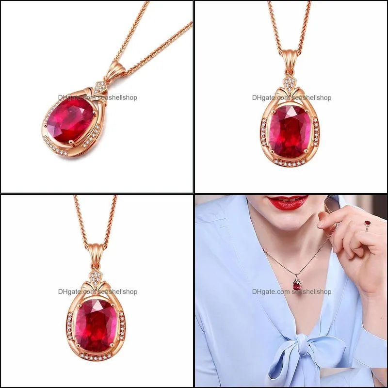 fashion rose gold inlaid imitation natural colored rubellite gemstone pendant zircon clavicle necklace ladies high jewelry rubellite