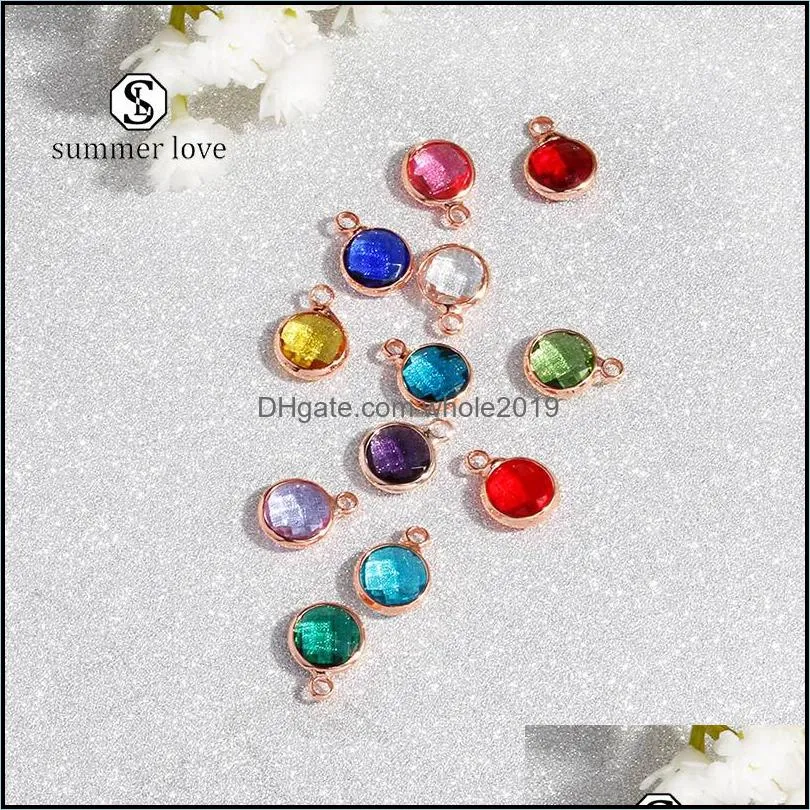 diy birthstone crystal glass pendant rose gold charm bracelet bangle necklace lucky simple colorful fashion jewelry for women wholesale