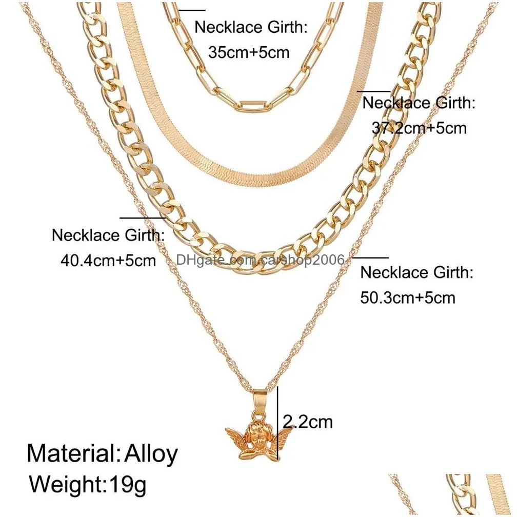 fashion jewelry multi layer necklace angel pendant chain necklace