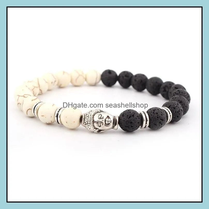 pretty lava stone bracelts 8mm imported white turquoise chic bracelets black volcanic stone beads buddha head bracelet