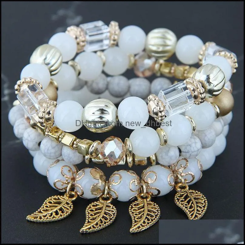 pretty multilayer bracelets crystal beads leave bangles pulseras mujer jewelry for women gift temperament bracelet dh 