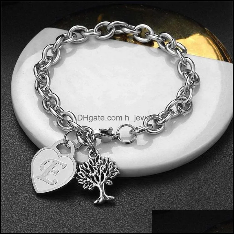 bangle fashion stainless steel heart bracelet with 26 letters pendant az charm initial alphabet jewelry for women 3388 q2