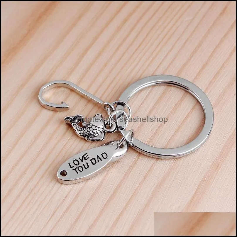 fishing keychain fathers day gift hand stamped fish hook charms key chain personalized catch keyring gifts for dad 131 w2